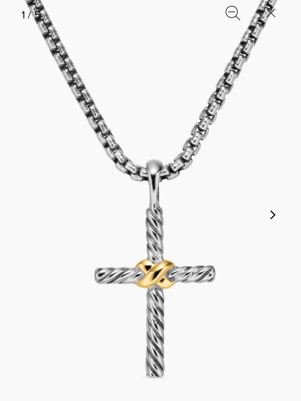 David Yurman Silver Rope Cross Pendant Necklace with Gold Accent